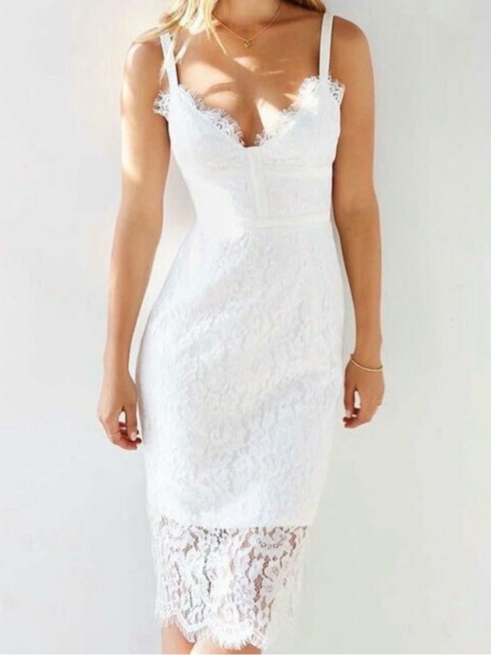 KEEPSAKE the Label White Lace Midi Dress with Delicate Straps